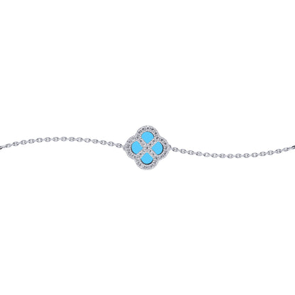 Silver  CZ Turquoise Clover Kiss Charm Bracelet 6-7.5" - 8-29-2692