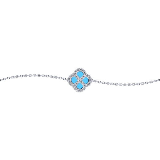 Silver  CZ Turquoise Clover Kiss Charm Bracelet 6-7.5" - 8-29-2692