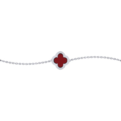 Silver  CZ Red Agate Clover Kiss Charm Bracelet 6-7.5" - 8-29-2702