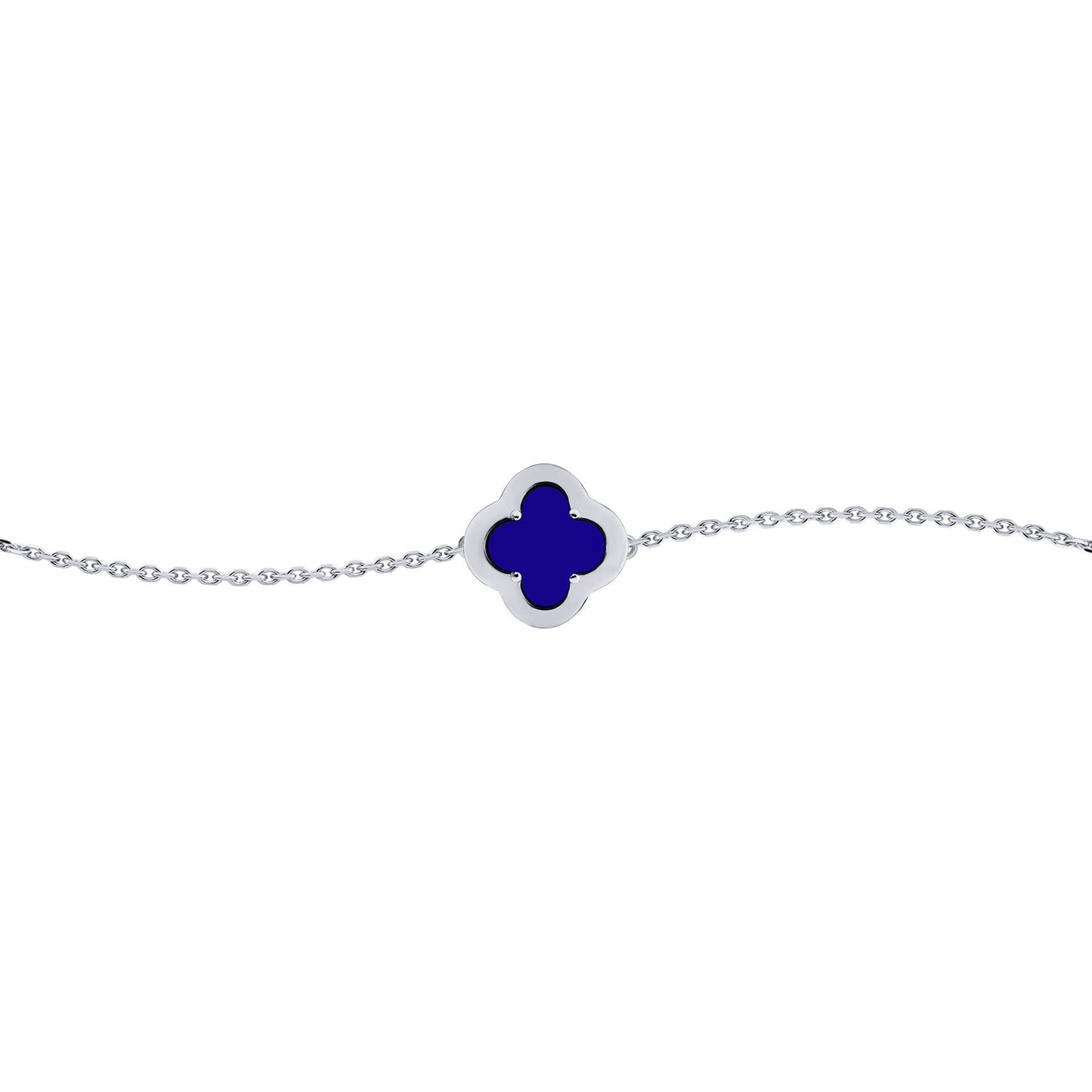 Silver  CZ Blue Lapis Lazuli Clover Kiss Charm Bracelet 6-7.5" - 8-29-2712