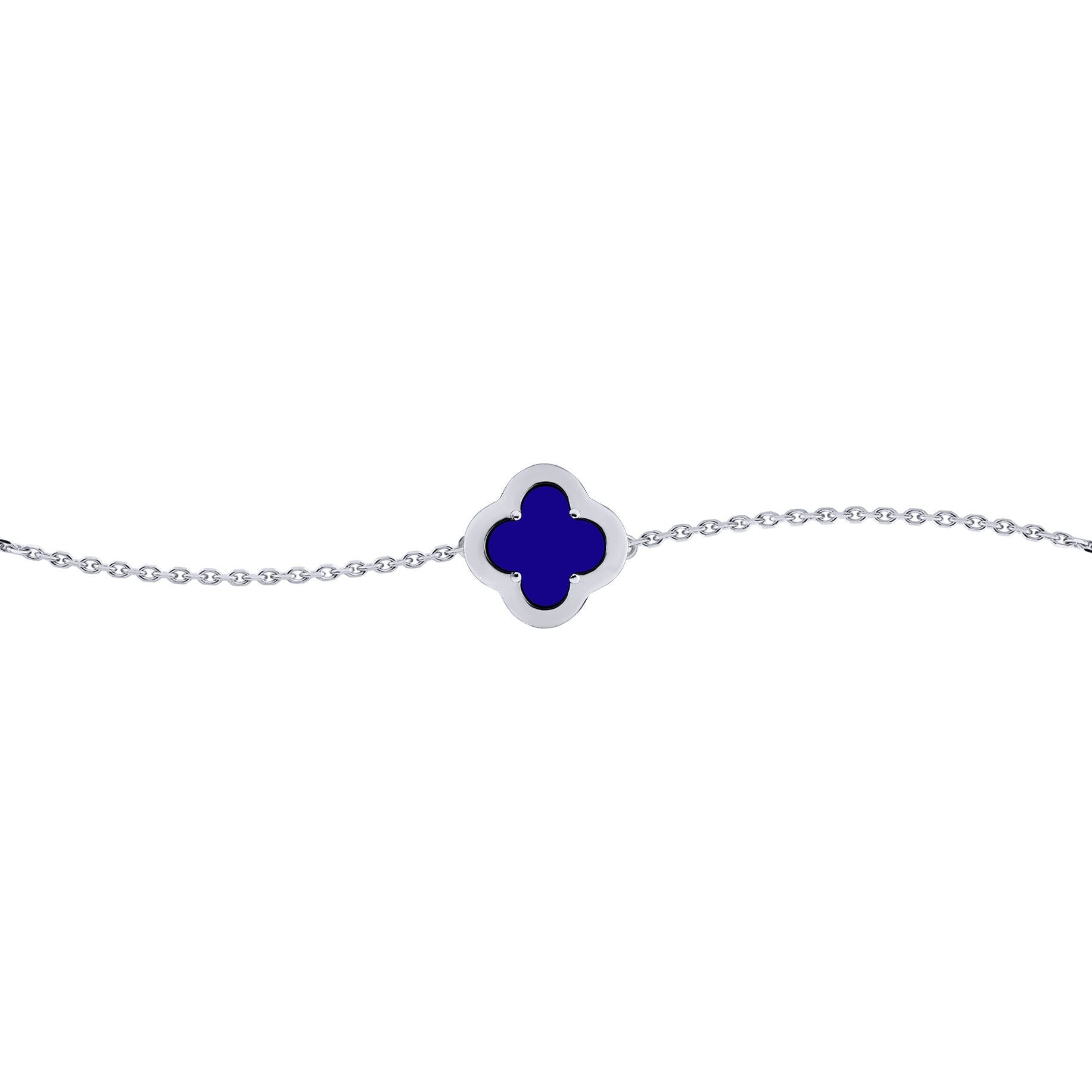 Silver  CZ Blue Lapis Lazuli Clover Kiss Charm Bracelet 6-7.5" - 8-29-2712