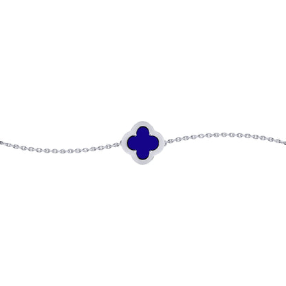 Silver  CZ Blue Lapis Lazuli Clover Kiss Charm Bracelet 6-7.5" - 8-29-2712
