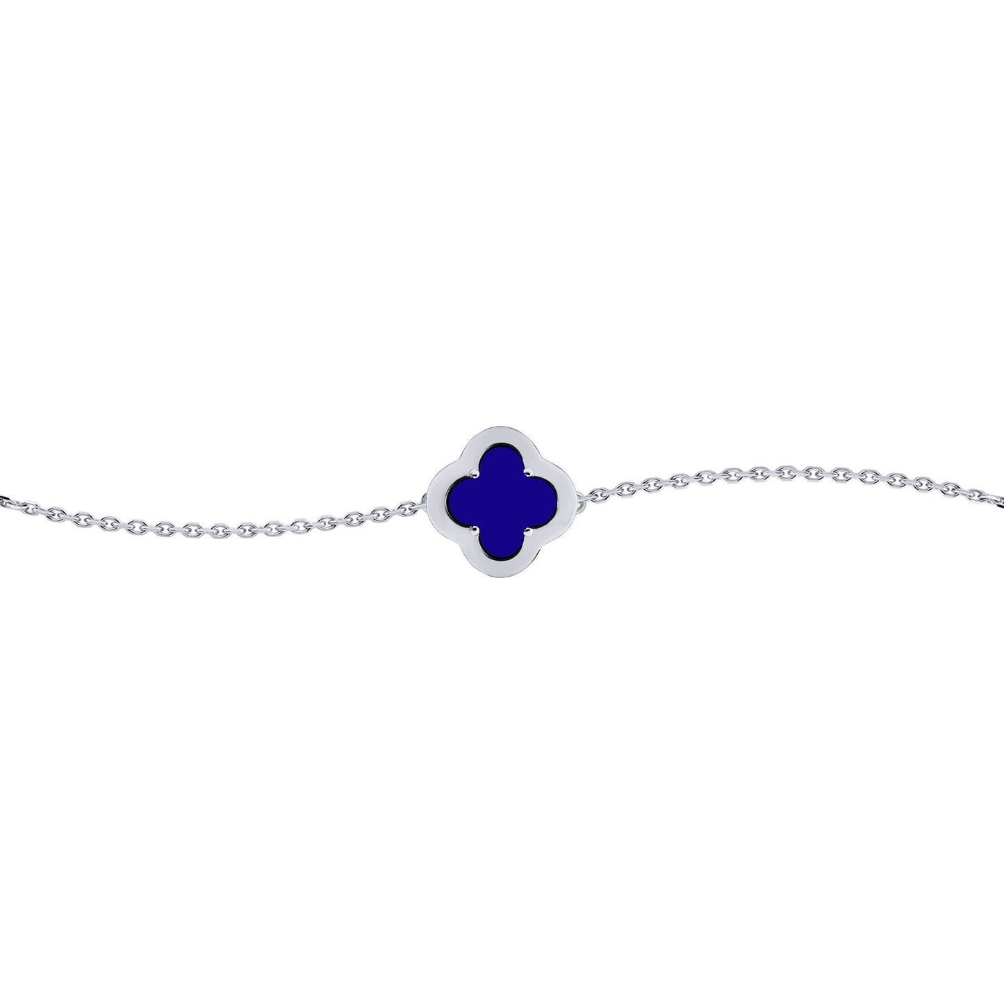 Silver  CZ Blue Lapis Lazuli Clover Kiss Charm Bracelet 6-7.5" - 8-29-2712