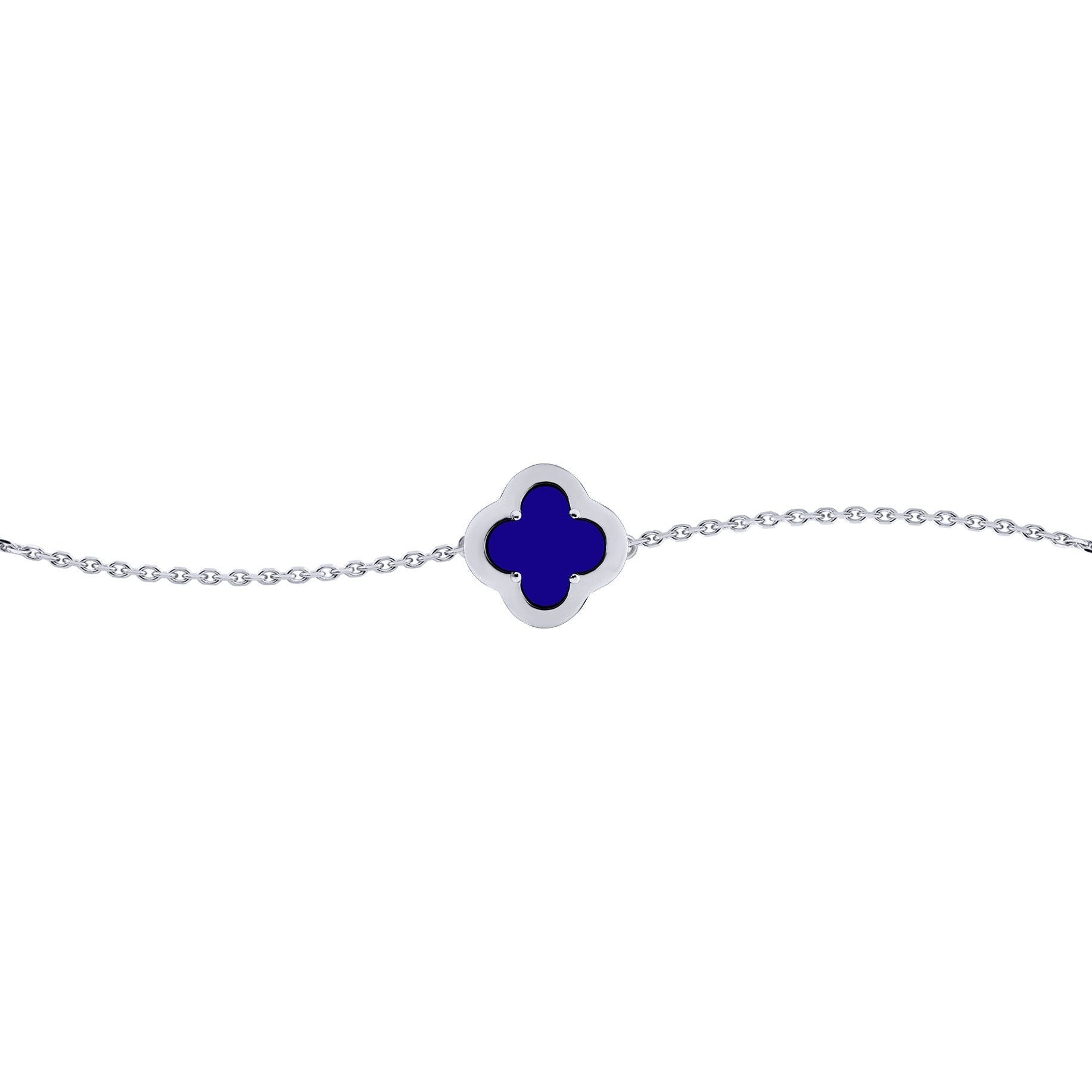 Silver  CZ Blue Lapis Lazuli Clover Kiss Charm Bracelet 6-7.5" - 8-29-2712