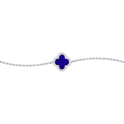 Silver  CZ Blue Lapis Lazuli Clover Kiss Charm Bracelet 6-7.5" - 8-29-2712