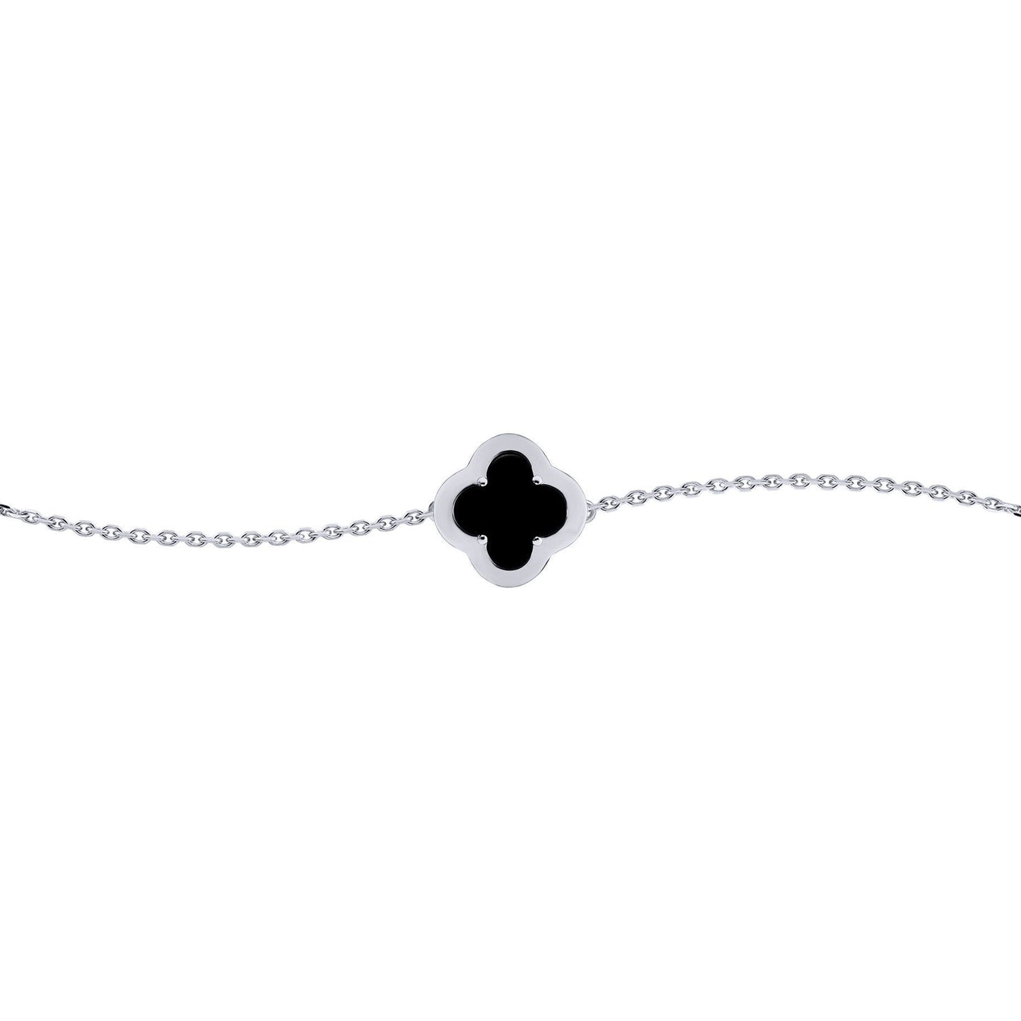 Silver  CZ Onyx Clover Kiss Charm Bracelet 6-7.5" - 8-29-2722