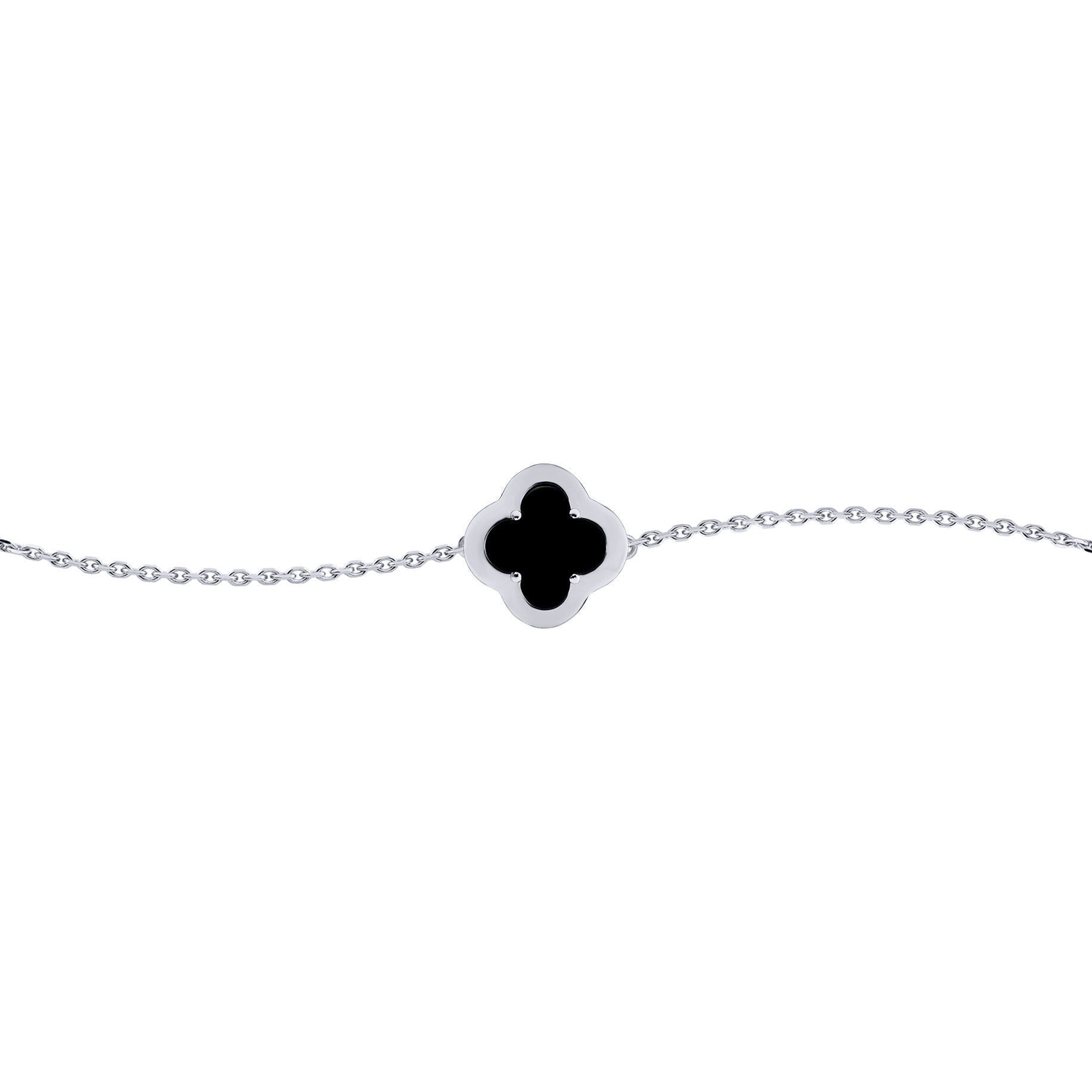Silver  CZ Onyx Clover Kiss Charm Bracelet 6-7.5" - 8-29-2722