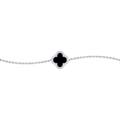 Silver  CZ Onyx Clover Kiss Charm Bracelet 6-7.5" - 8-29-2722