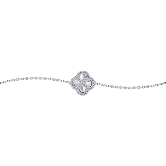 Silver CZ Fluted Disc Clover Kiss Charm Bracelet 6-7.5" - 8-29-2762