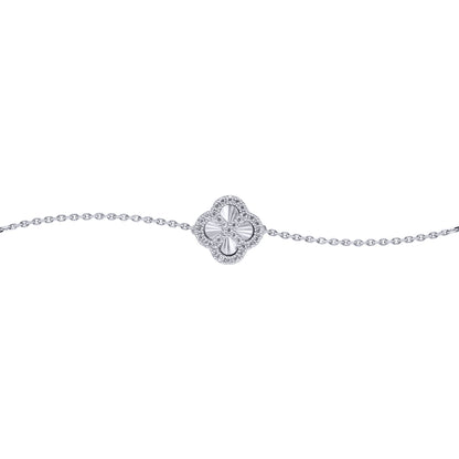 Silver  CZ Fluted Disc Clover Kiss Charm Bracelet 6-7.5" - 8-29-2762