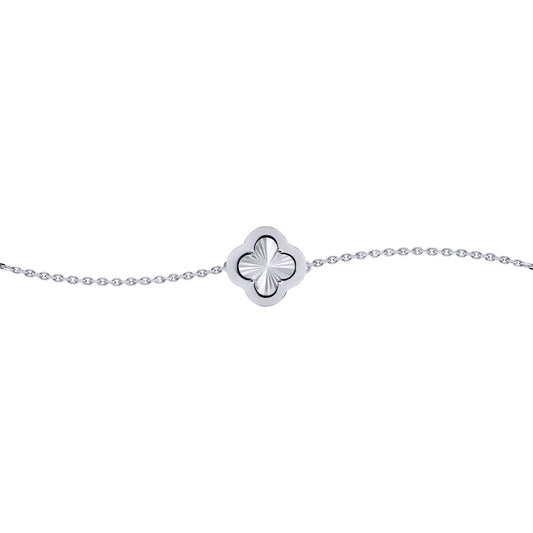Silver  CZ Fluted Disc Clover Kiss Charm Bracelet 6-7.5" - 8-29-2762