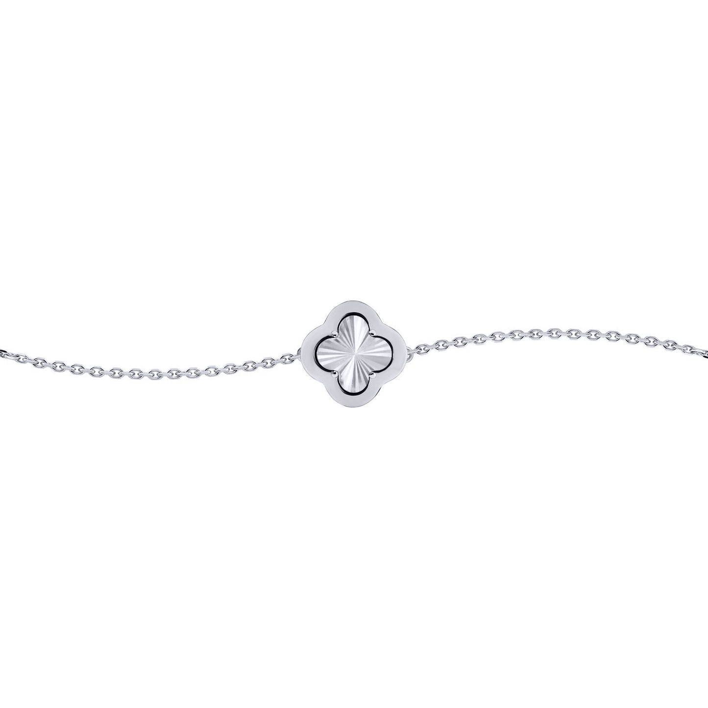 Silver  CZ Fluted Disc Clover Kiss Charm Bracelet 6-7.5" - 8-29-2762