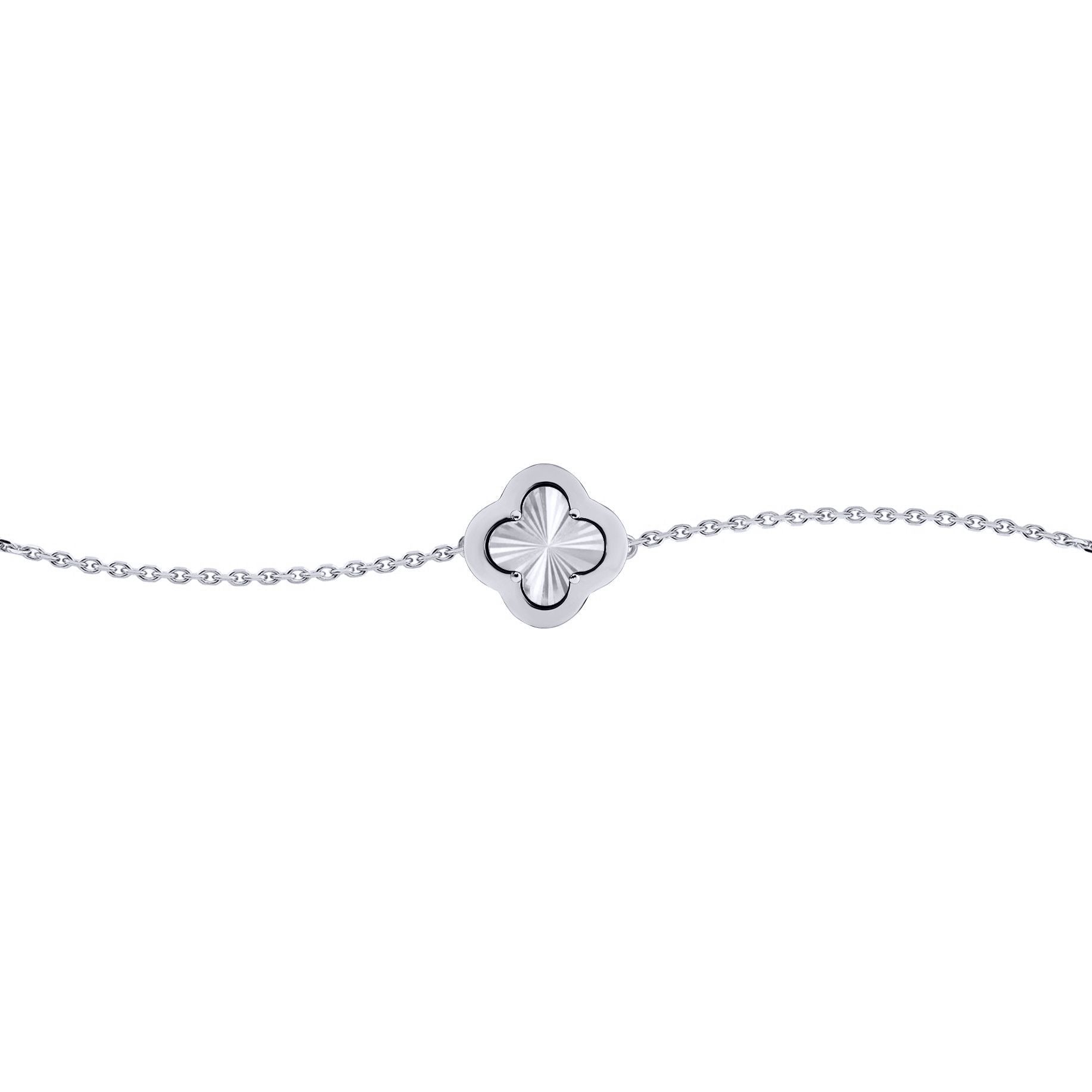 Silver  CZ Fluted Disc Clover Kiss Charm Bracelet 6-7.5" - 8-29-2762