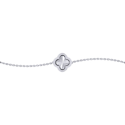 Silver  CZ Fluted Disc Clover Kiss Charm Bracelet 6-7.5" - 8-29-2762