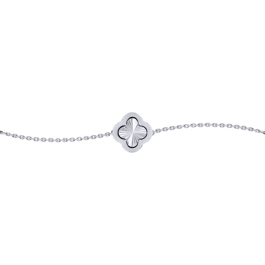 Silver  CZ Fluted Disc Clover Kiss Charm Bracelet 6-7.5" - 8-29-2762
