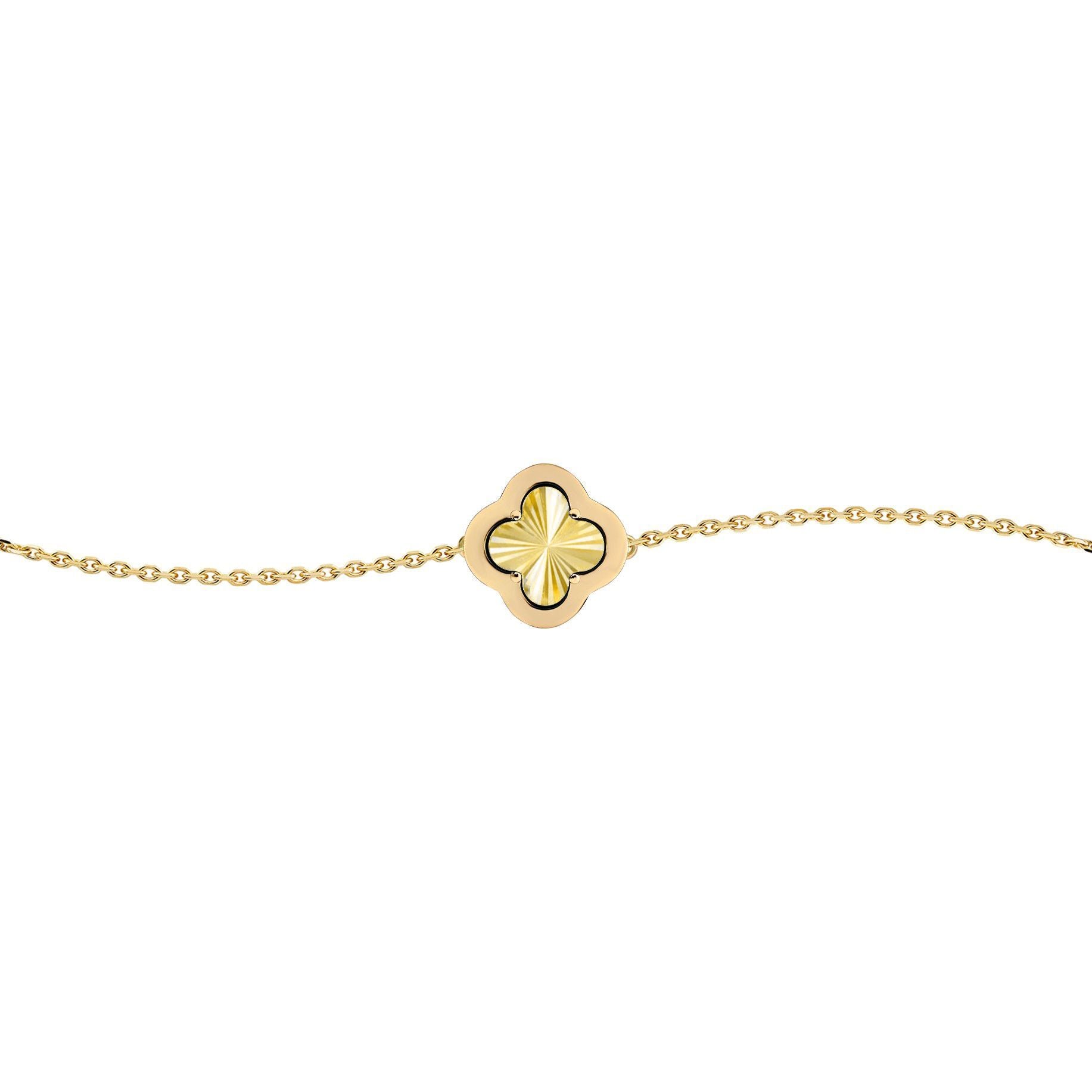 Gold-plated Silver  CZ Fluted Clover Kiss Charm Bracelet 6-7.5" - 8-29-2772