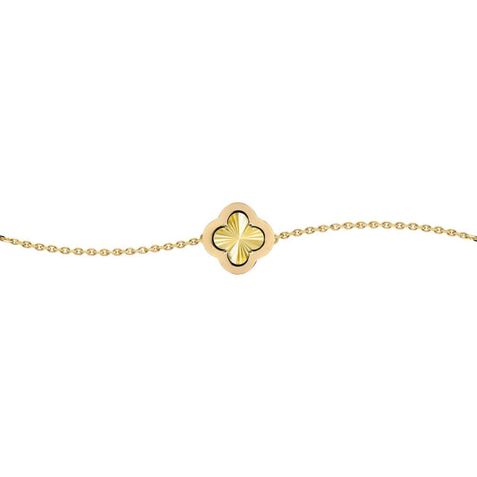 Gold-plated Silver  CZ Fluted Clover Kiss Charm Bracelet 6-7.5" - 8-29-2772