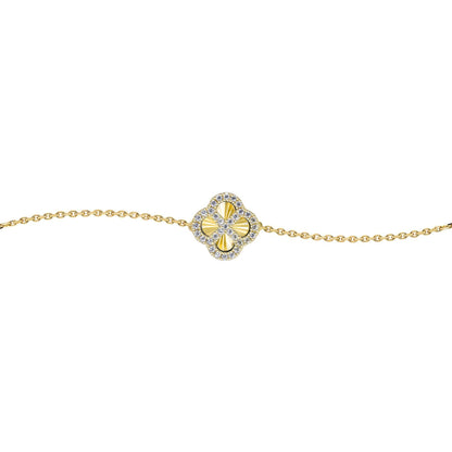 Gold-plated Silver  CZ Fluted Clover Kiss Charm Bracelet 6-7.5" - 8-29-2772