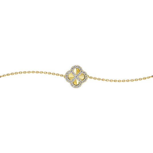 Gold-plated Silver  CZ Fluted Clover Kiss Charm Bracelet 6-7.5" - 8-29-2772