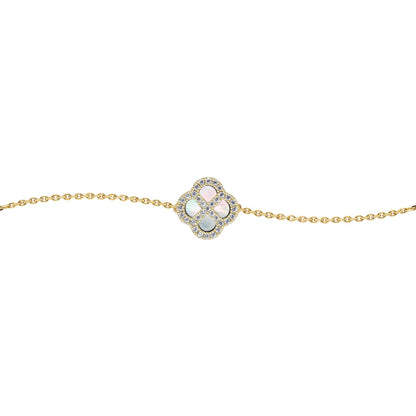 Gold-plated Silver  CZ Mother o'Pearl Clover Kiss Charm Bracelet - 8-29-2872