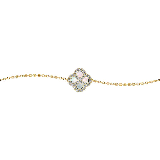 Gold-plated Silver  CZ Mother o'Pearl Clover Kiss Charm Bracelet - 8-29-2872
