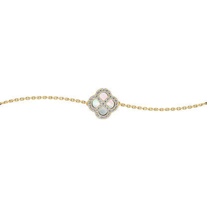 Gold-plated Silver  CZ Mother o'Pearl Clover Kiss Charm Bracelet - 8-29-2872
