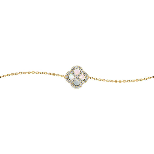 Gold-plated Silver  CZ Mother o'Pearl Clover Kiss Charm Bracelet - 8-29-2872