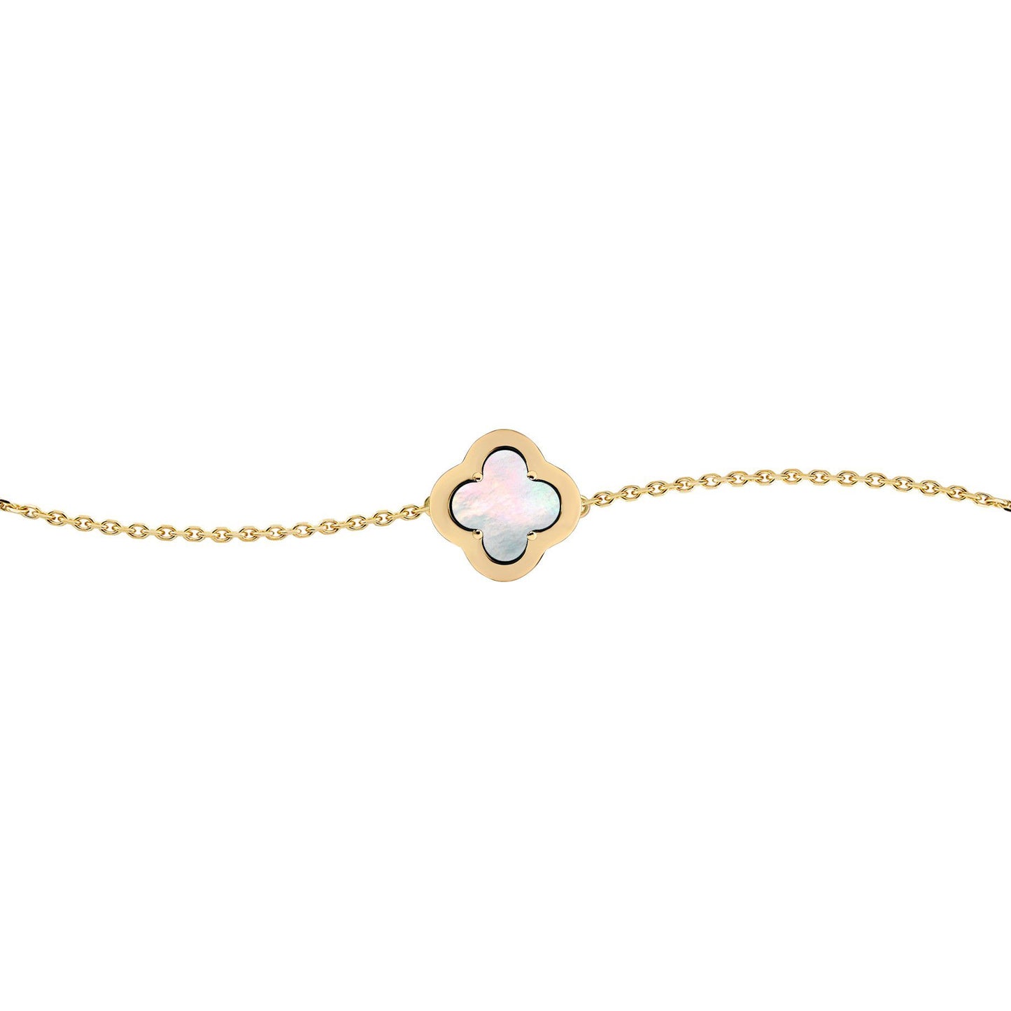 Gold-plated Silver  CZ Mother o'Pearl Clover Kiss Charm Bracelet - 8-29-2872