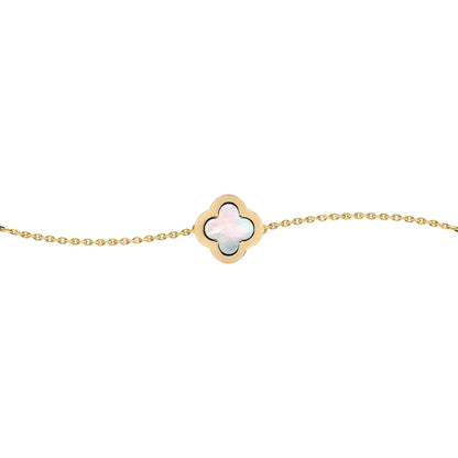 Gold-plated Silver  CZ Mother o'Pearl Clover Kiss Charm Bracelet - 8-29-2872