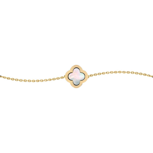 Gold-plated Silver  CZ Mother o'Pearl Clover Kiss Charm Bracelet - 8-29-2872