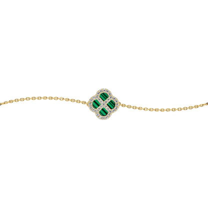 Gold-plated Silver  CZ Malachite Clover Kiss Charm Bracelet 6-7.5" - 8-29-2882