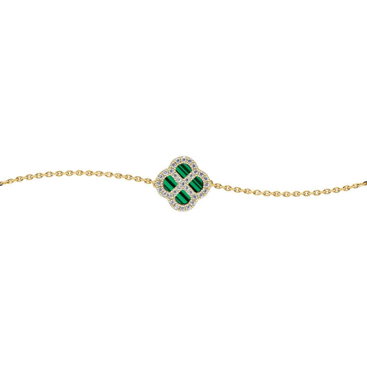 Gold-plated Silver  CZ Malachite Clover Kiss Charm Bracelet 6-7.5" - 8-29-2882