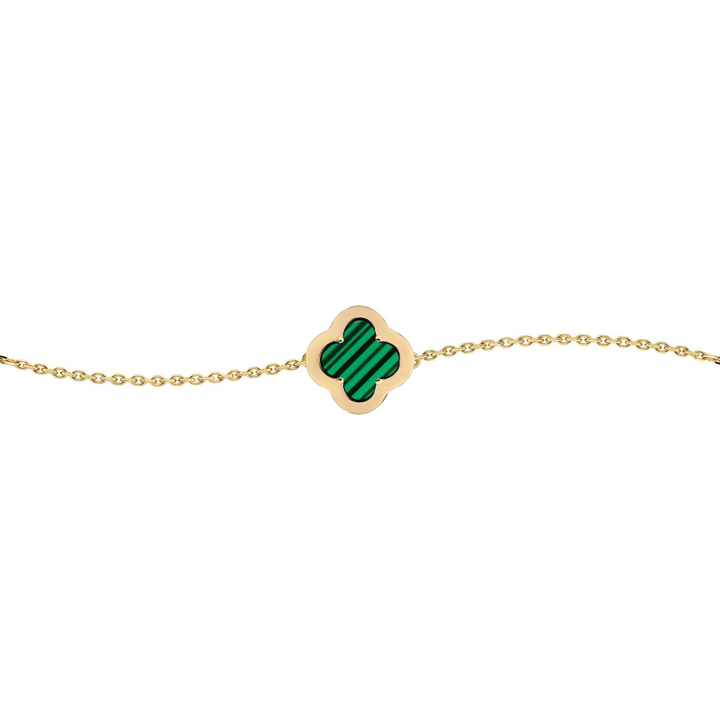 Gold-plated Silver  CZ Malachite Clover Kiss Charm Bracelet 6-7.5" - 8-29-2882
