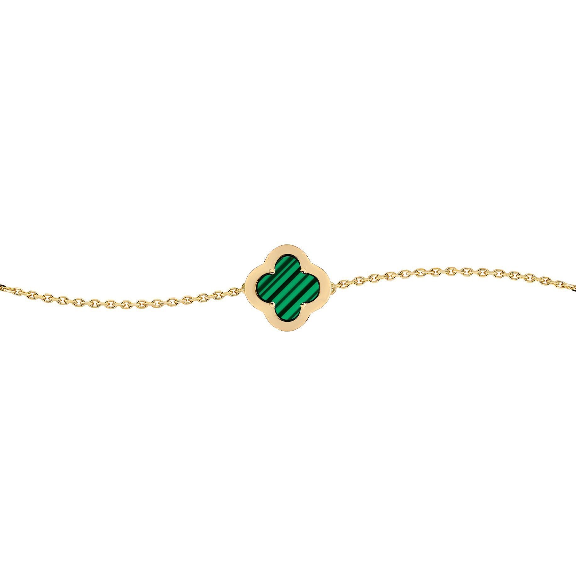 Gold-plated Silver  CZ Malachite Clover Kiss Charm Bracelet 6-7.5" - 8-29-2882