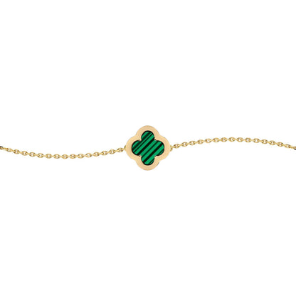 Gold-plated Silver  CZ Malachite Clover Kiss Charm Bracelet 6-7.5" - 8-29-2882