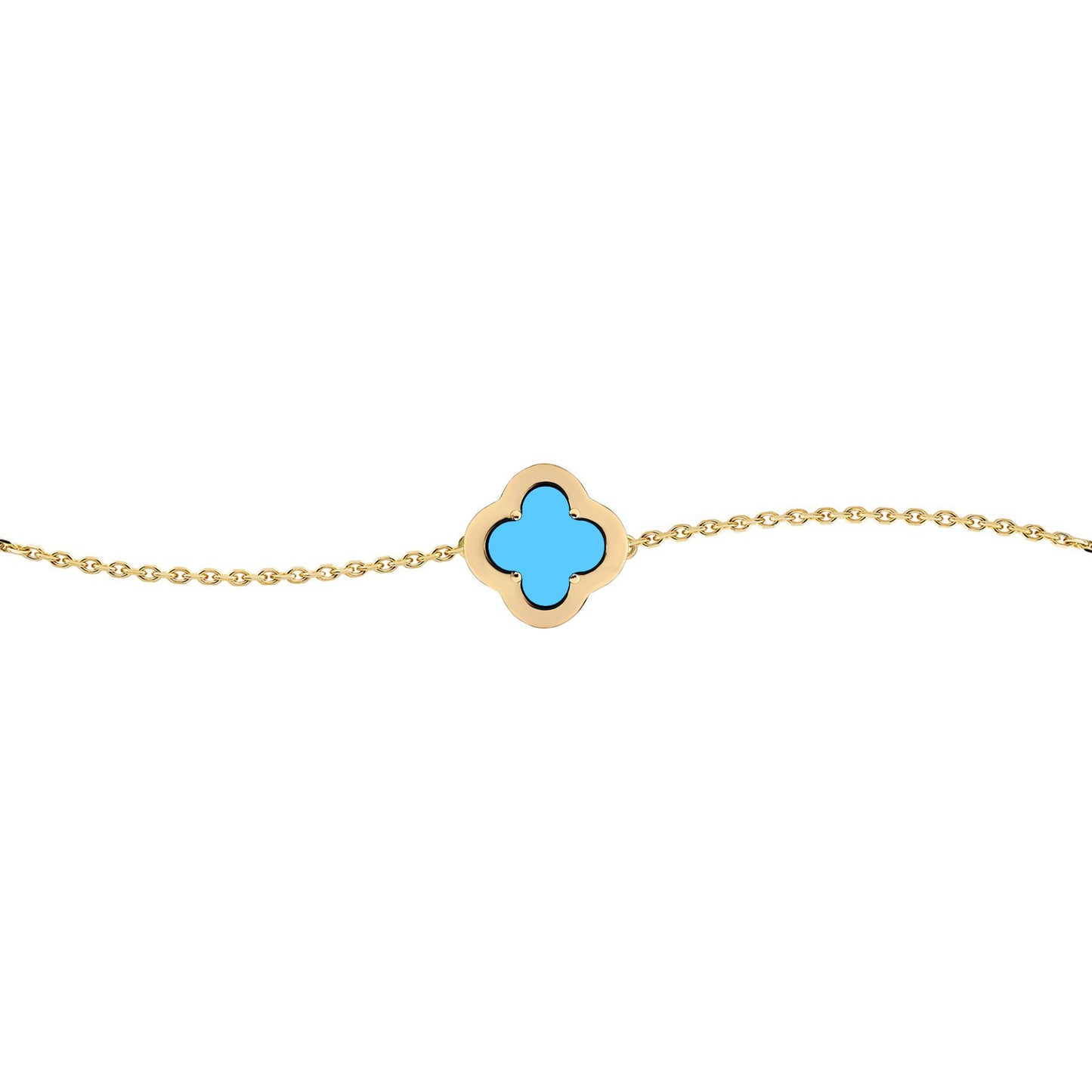 Gold-plated Silver  CZ Turquoise Clover Kiss Charm Bracelet 6-7.5" - 8-29-2892
