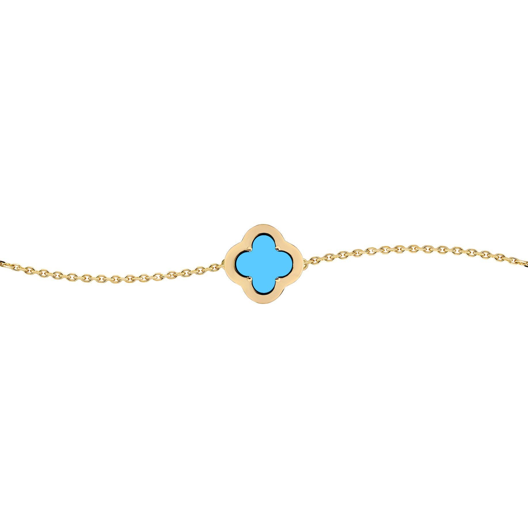 Gold-plated Silver  CZ Turquoise Clover Kiss Charm Bracelet 6-7.5" - 8-29-2892