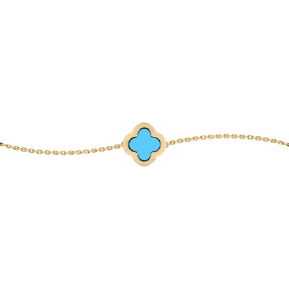 Gold-plated Silver  CZ Turquoise Clover Kiss Charm Bracelet 6-7.5" - 8-29-2892