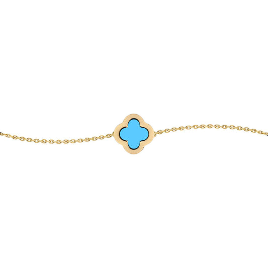 Gold-plated Silver  CZ Turquoise Clover Kiss Charm Bracelet 6-7.5" - 8-29-2892