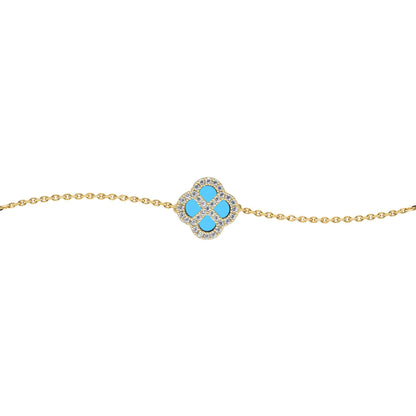 Gold-plated Silver  CZ Turquoise Clover Kiss Charm Bracelet 6-7.5" - 8-29-2892