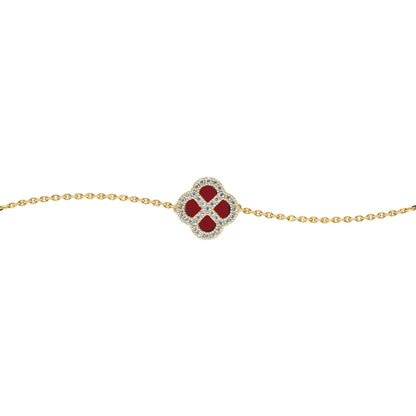 Gold-plated Silver  CZ Red Agate Clover Kiss Charm Bracelet 6-7.5" - 8-29-2902