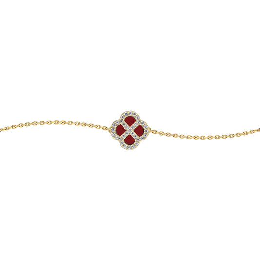 Gold-plated Silver  CZ Red Agate Clover Kiss Charm Bracelet 6-7.5" - 8-29-2902