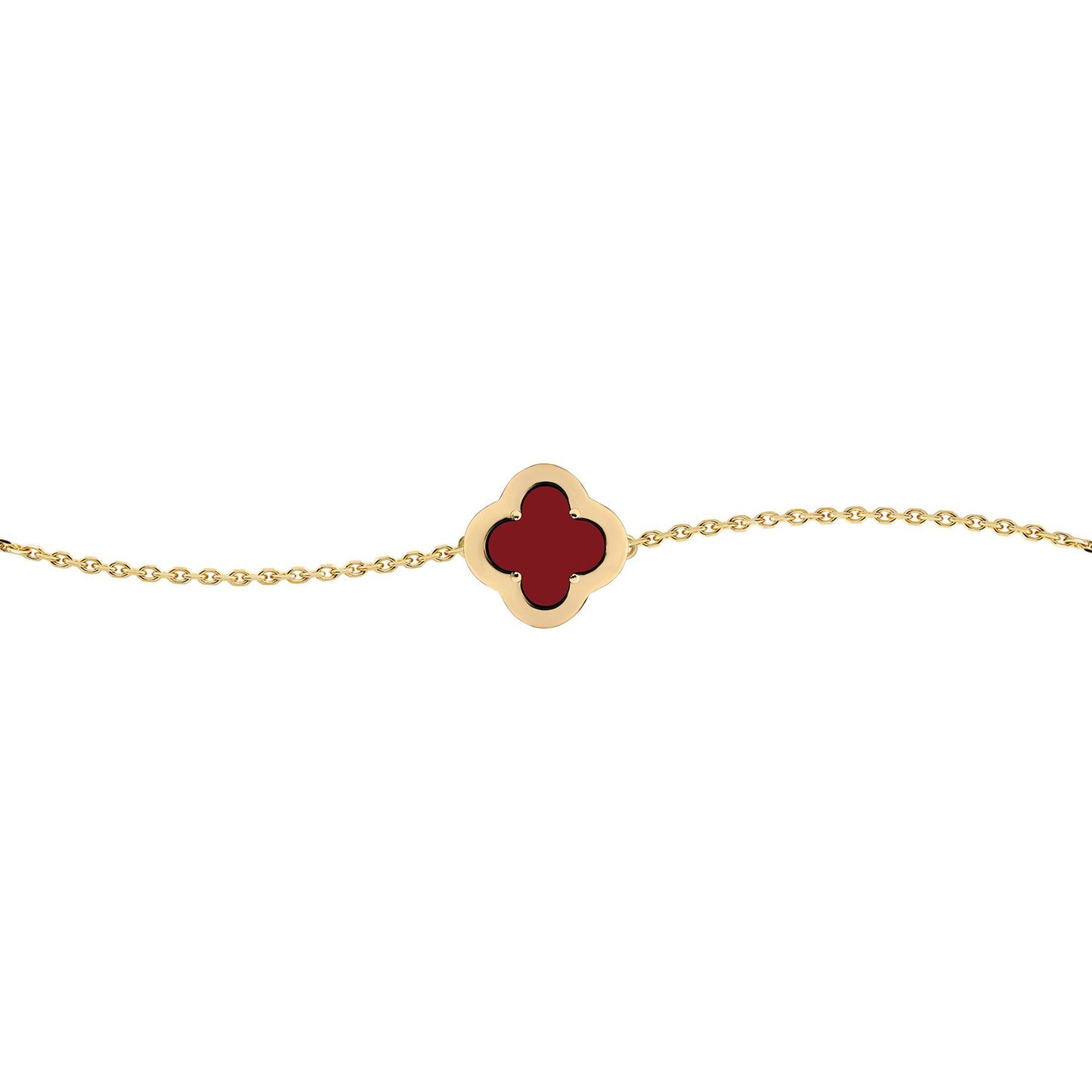 Gold-plated Silver  CZ Red Agate Clover Kiss Charm Bracelet 6-7.5" - 8-29-2902
