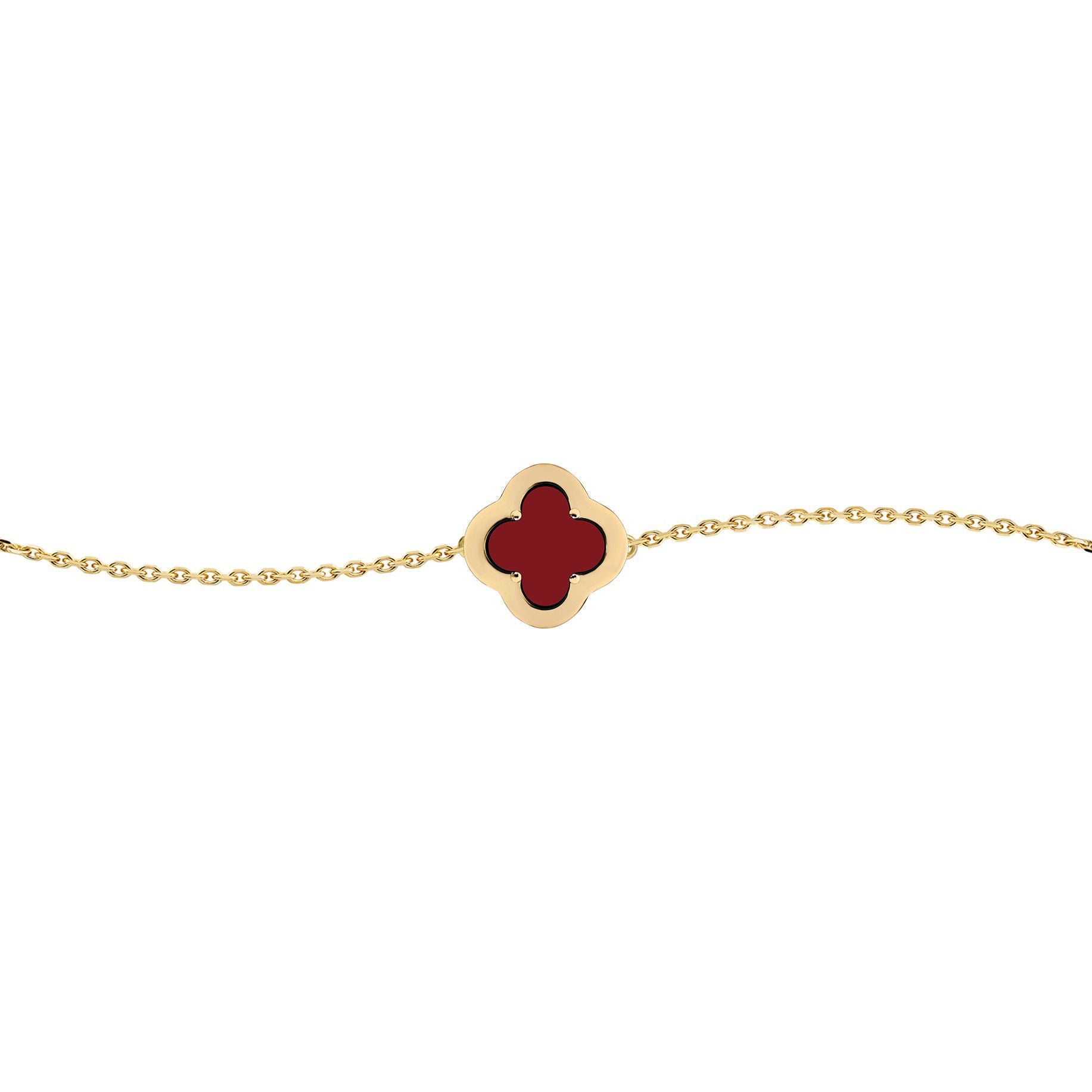 Gold-plated Silver  CZ Red Agate Clover Kiss Charm Bracelet 6-7.5" - 8-29-2902