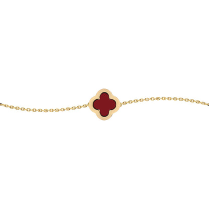 Gold-plated Silver  CZ Red Agate Clover Kiss Charm Bracelet 6-7.5" - 8-29-2902