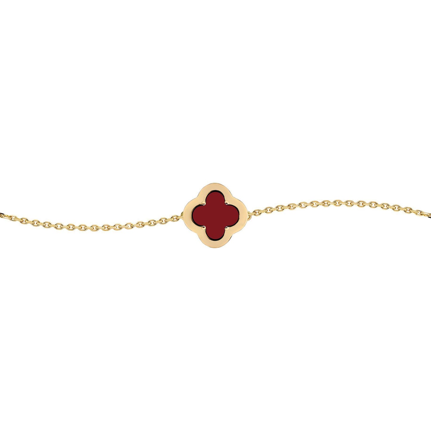 Gold-plated Silver  CZ Red Agate Clover Kiss Charm Bracelet 6-7.5" - 8-29-2902