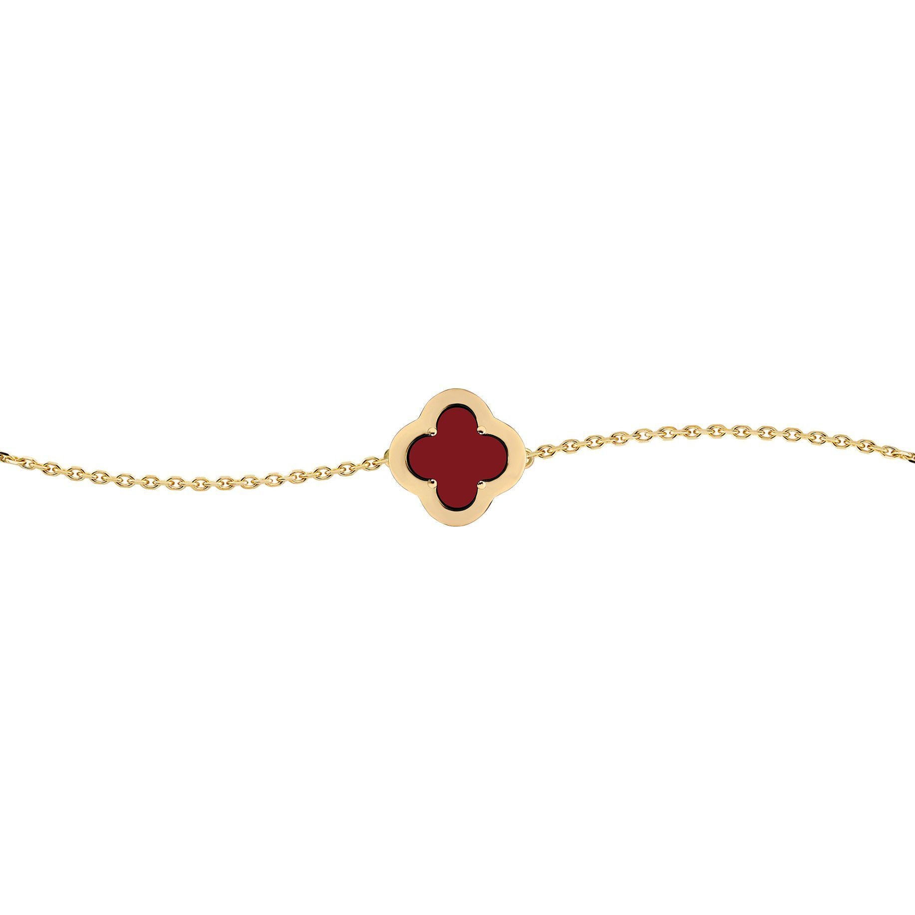 Gold-plated Silver  CZ Red Agate Clover Kiss Charm Bracelet 6-7.5" - 8-29-2902
