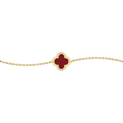 Gold-plated Silver  CZ Red Agate Clover Kiss Charm Bracelet 6-7.5" - 8-29-2902