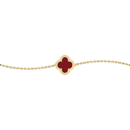 Gold-plated Silver  CZ Red Agate Clover Kiss Charm Bracelet 6-7.5" - 8-29-2902