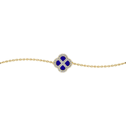 Gold-plated Silver  CZ Blue Lapis Clover Kiss Charm Bracelet 7.5" - 8-29-2912